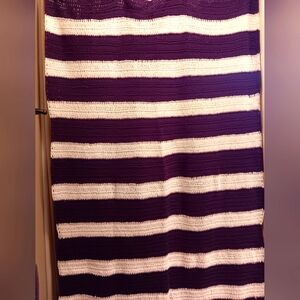 Handmade Crocheted Afghan Throw Purple and White Approx 64"x 45"